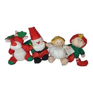Vintage Stuffins LOT 4 Nylon Plush Christmas Elf Santa Angel Reindeer‎ 6"